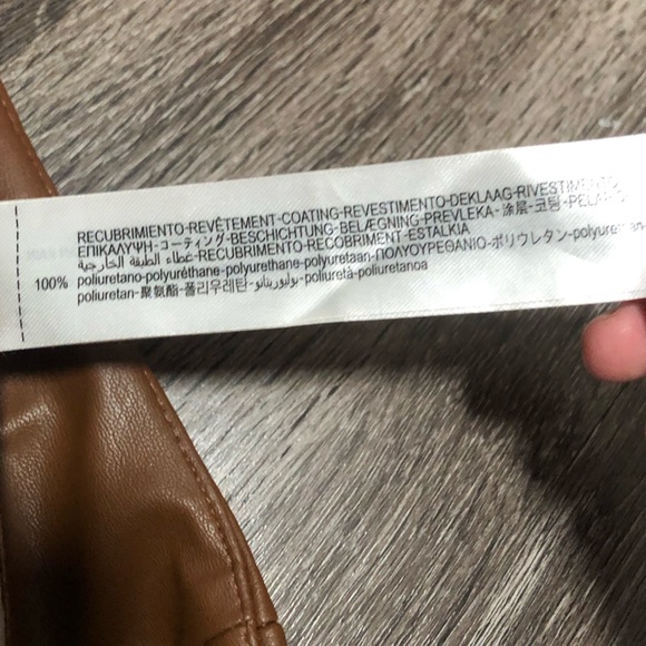 ZARA Faux Leather High Waisted Straight Leg Pants - Camel Brown - Size XS - Picture 9 of 10